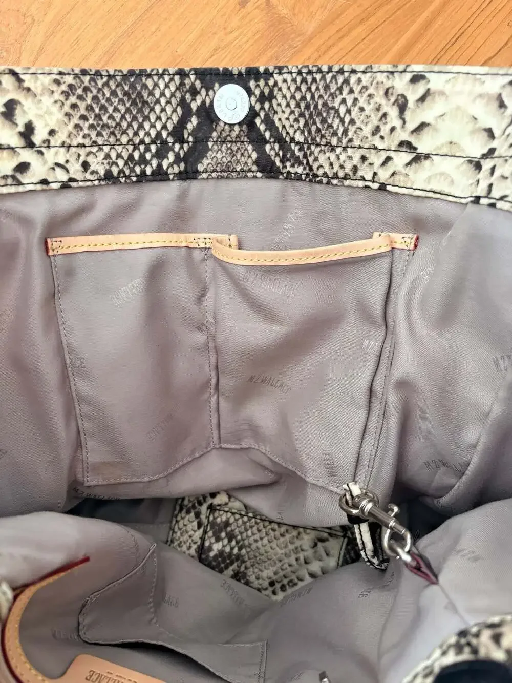 MZ Wallace Snakeskin Print Nylon Hobo Bag with Detachable Pouch